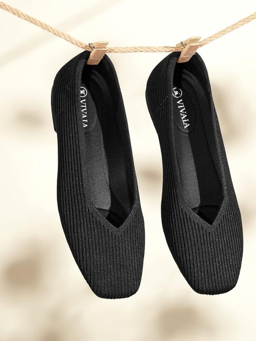 VIVAIA Margot 2.0 Black Knit Slip-On Ballet Flats Square Toe Comfort US 11 EU 43
